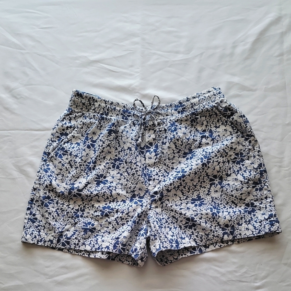 Y2K Vintage Floral Shorts 100% Cotton Faded Glory For Women Blue and White